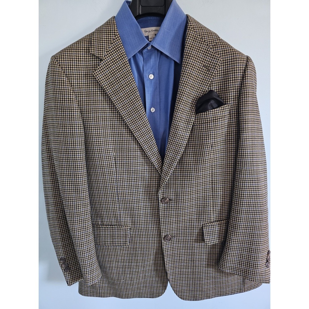 Brooks Brothers Blazer Jacket Wool Houndstooth Tan Blue - Picture 2 of 4